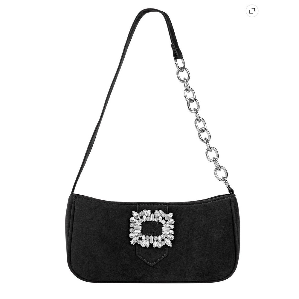 Olivia & Kate baguette handbag Silver Chain Strap Crystal Accent Zip Small